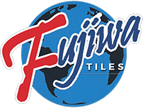 Logo of Fujiwa Tiles featuring the brand name in red and blue text against a stylized globe background.