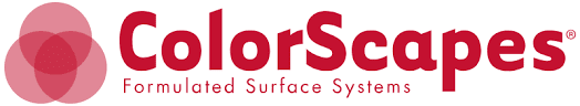 Logo for ColorScapes Formulated Surface Systems, featuring overlapping red circles on the left and the company name in bold red text on the right.