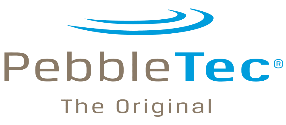 PebbleTec logo with the text "PebbleTec" and "The Original" below it, accompanied by a blue wave-like design above the text.